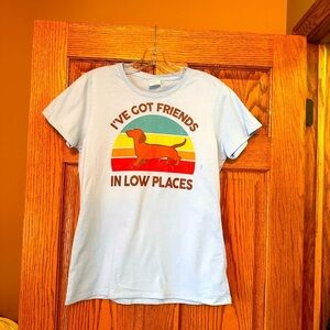 Light Blue Graphic Tee with Dachshund Print